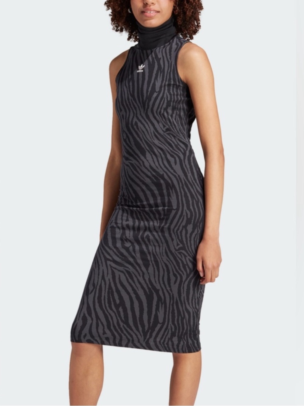 adidas Charcoal & Black Zebra-Print Sleeveless Midi Dress